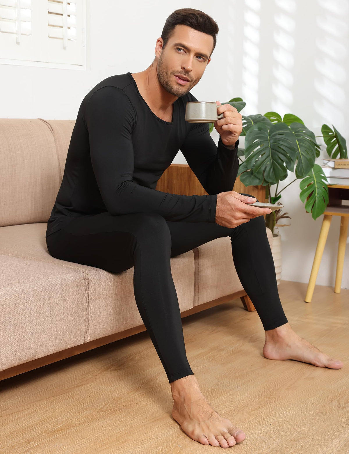 Winvote 3 Pack Thermal Underwear for Men Long Johns Fleece Lined Soft and Warm Set Base Layer for Cold Weather Black-Black-Black S