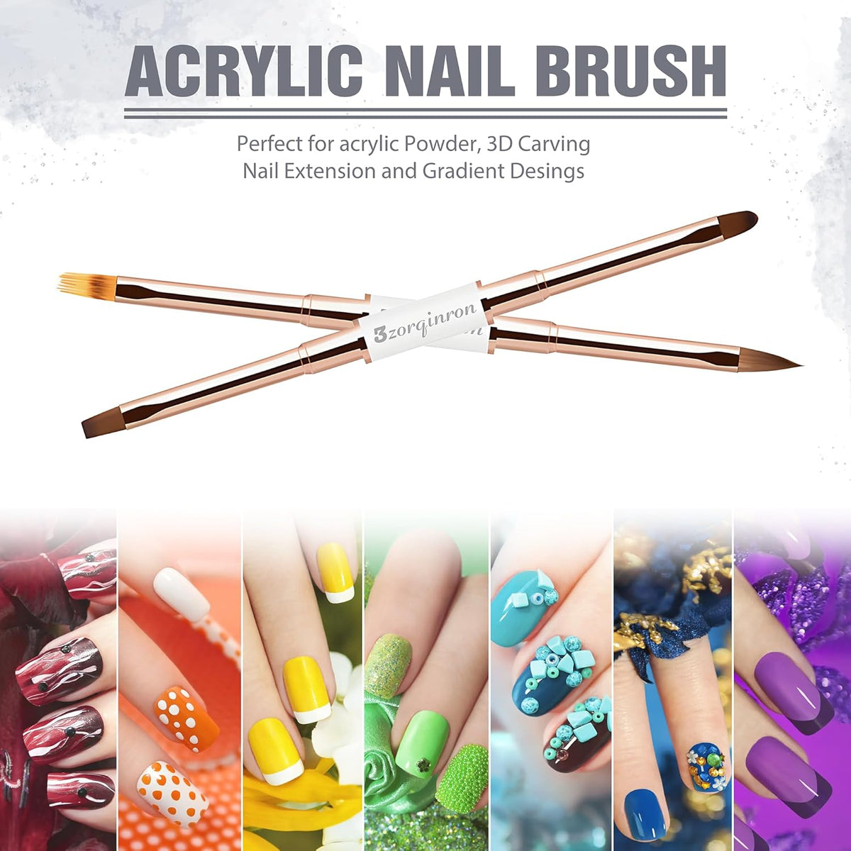 Nail Art Bushes Set, Professional 5Pcs Double-Ended Nail Brush Kit for Details, Long Lines, Ombre & 3D Design-Perfect for DIY Manicures & Salons (White)