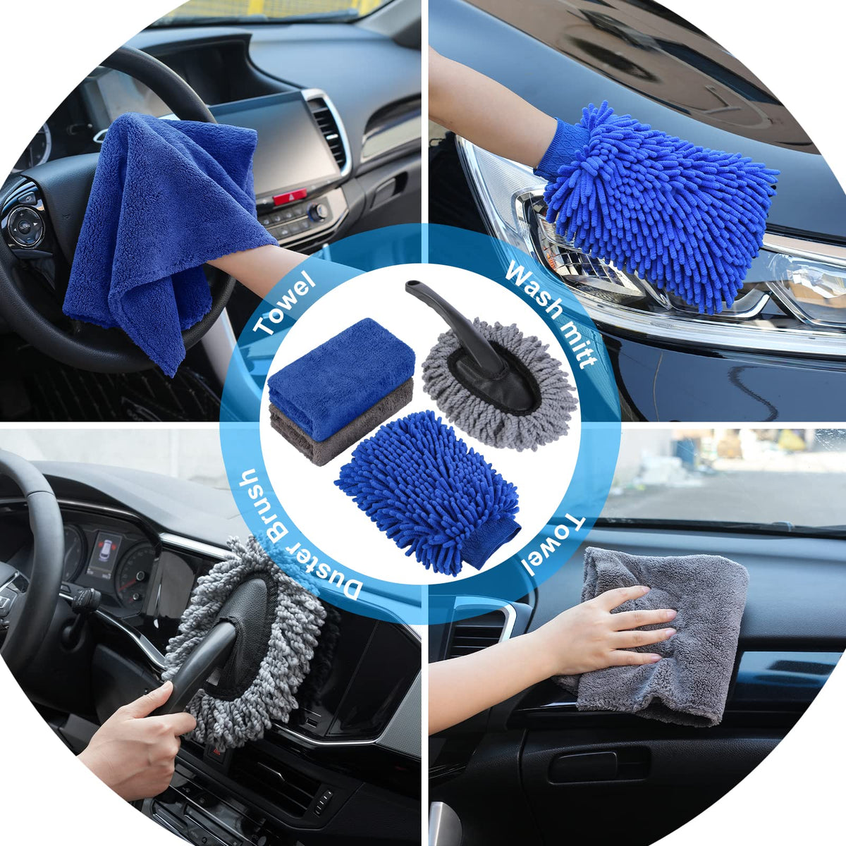 AUTODECO 39Pcs Car Cleaning Wash Kit Interior Detailing Cleaner Kit with High Power Handheld Vacuum, Brush Set, Windshield Tool, Duster, Towels, Tire Brush, Complete Car Care Tools, Blue