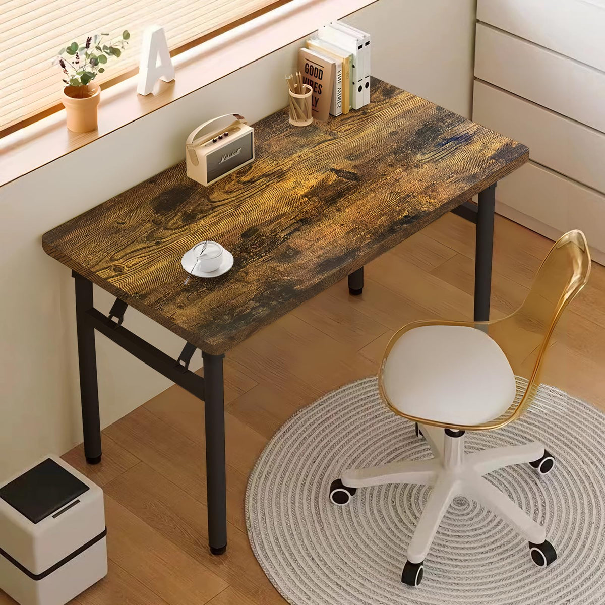 XUEGW Computer Desk Study Table No Assembly Required, Writing Computer Desk Space Saving Foldable Table Suitable for Bedroom, Study, Living Room...