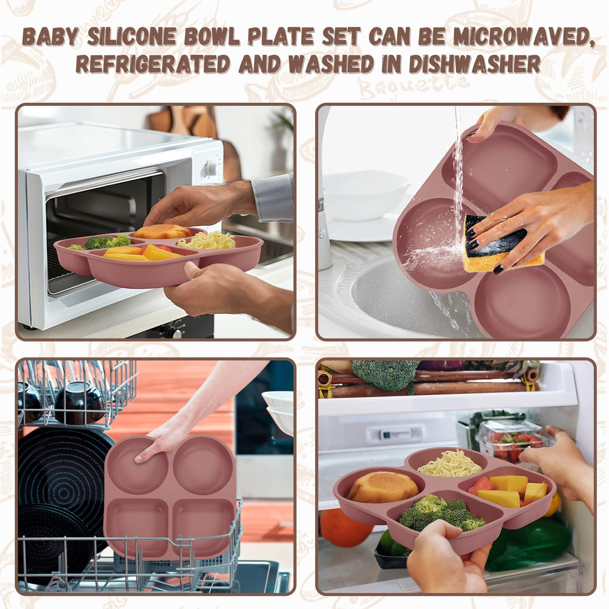 MIICASA Silicone Baby Feeding Set, Baby Led Weaning Supplies, Baby Food Tableware Silicone Suction Plate, Bowl, Spoons, Fork, Waterproof Bib, Cup & Complementary Food Cake Mold, Baby Eating Utensils