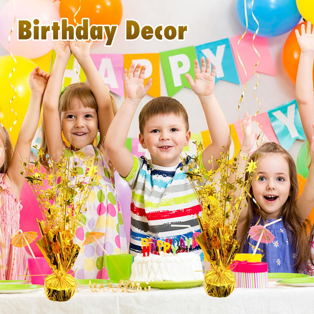 6 PCS Metallic Foil Spray Centerpiece Grad Decor Table Decoration Burst Table Centerpieces for Graduation Birthday Wedding Anniversary Season Holiday Party Supplies Decor (Gold)
