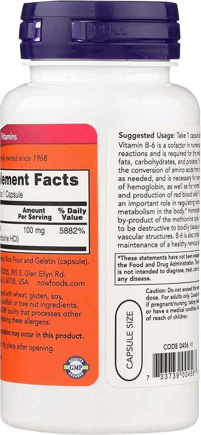 Now Foods B6 100mg Capsules, 100 CT
