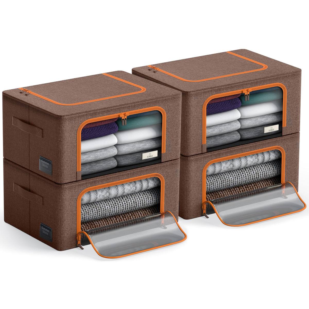 Sorbus Storage Bins with Metal Frame - Stackable & Foldable Clothes Organizer Bags - Oxford Fabric Storage Containers with Large Clear Window & Carry Handles, Bedroom Organization for Bedding & Linen