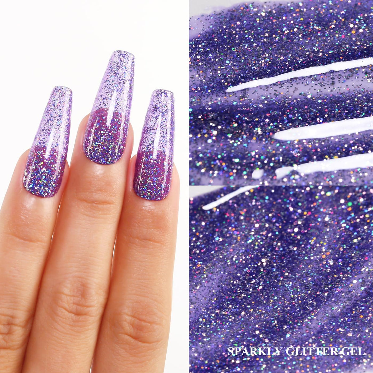Imtiti Glitter Gel Nail Polish, Clear Purple Iridescent Glitter Gel Polish Diamond Shimmer Sparkle Soak Off UV LED Nail Gel Polish Autumn Winter Gel Polish Manicure Gel Nail Kit 10ML