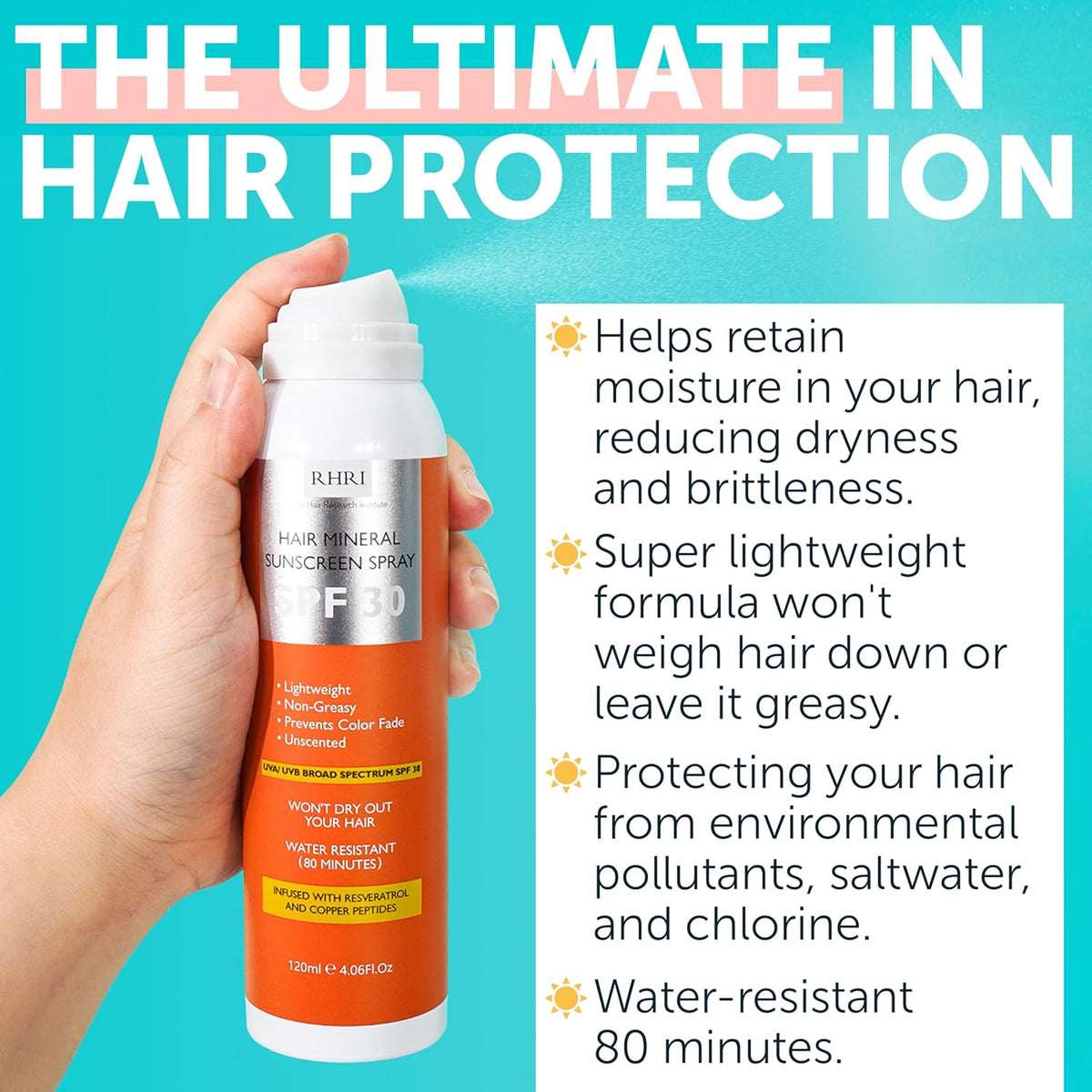 Premium SPF 30 Hair Sunscreen | Aerosol Spray | UV Protection for Scalp & Hair | Non-Greasy | Prevents Sunburn & Color Fade | 4.06 fl oz