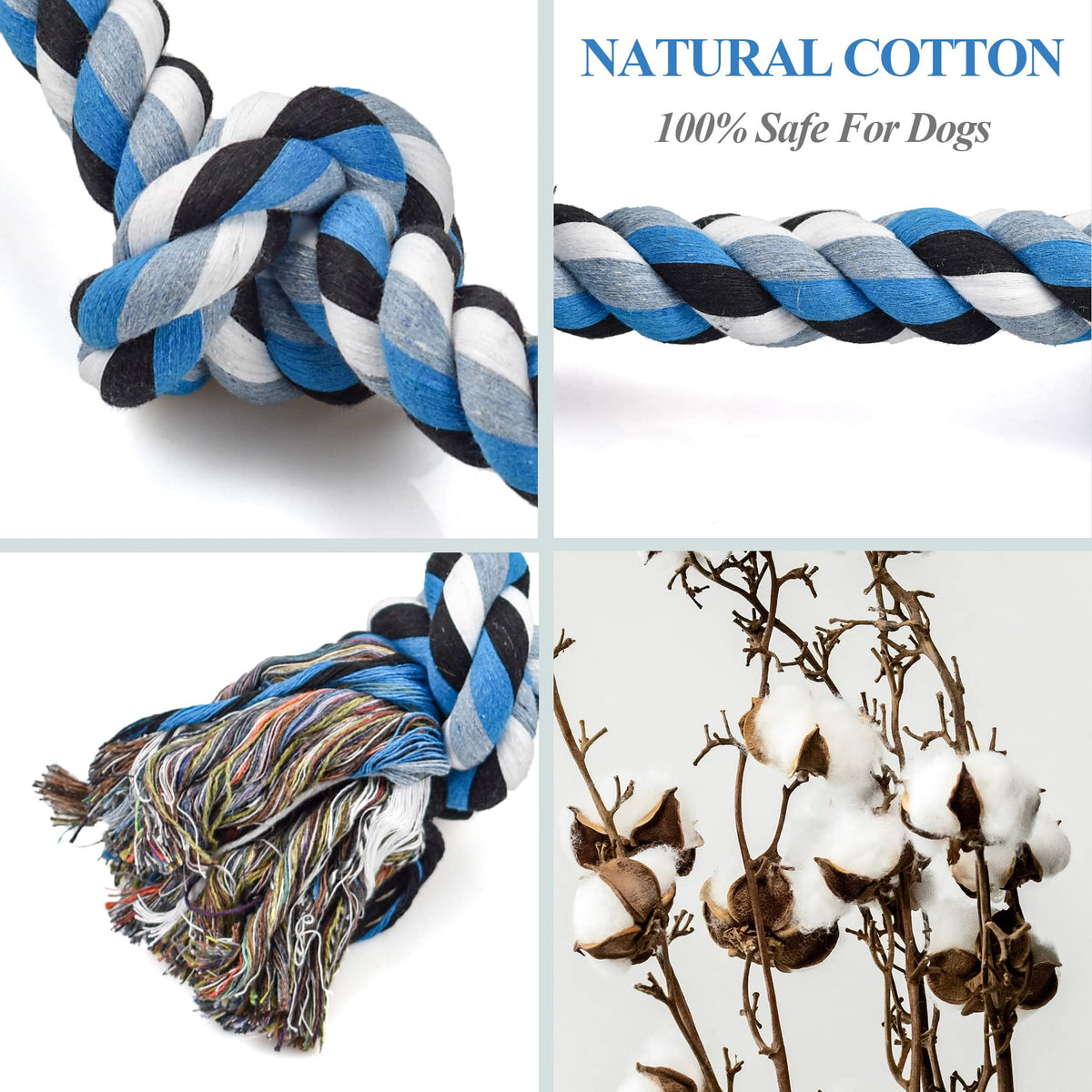 LECHONG Dog Toys for Aggressive Chewers Tough Rope Chew Toys for Large and Medium Dog 3 Feet 5 Knots Indestructible Cotton Rope for Large Breed Dog Tug of War Dog Toy Teeth Cleaning