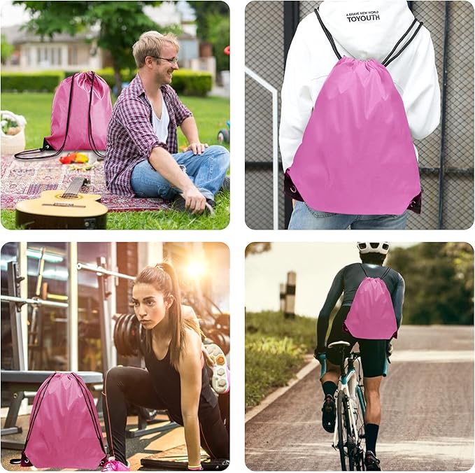 Drawstring Backpack Bulk 70Pcs String Backpack Drawstring Bags Cinch Bag Sackpack for Men Women Gym(Pink)