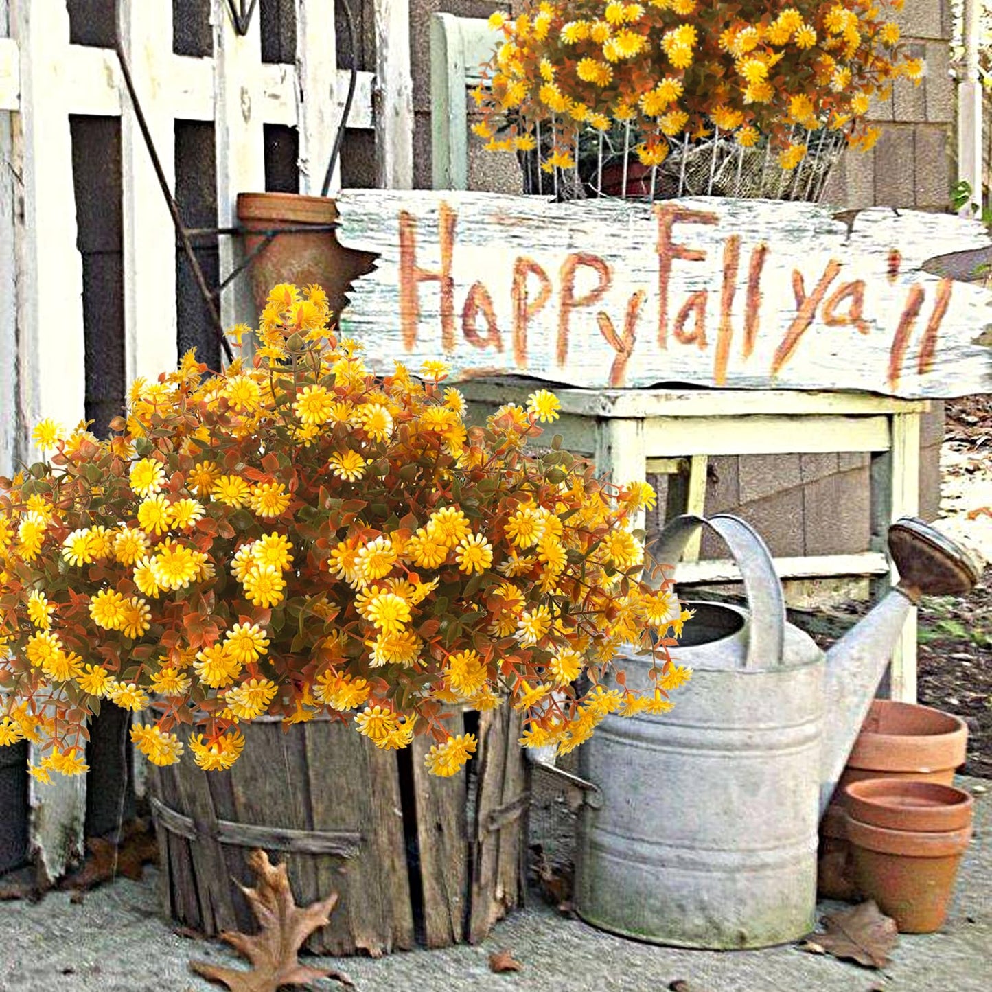 12 Bundles Artificial Fall Flowers for Outdoors Fake Plants - Faux Outside Greenery Boxwood No Fade Plastic Shrubs Decor Farmhouse Home Garden Thanksgiving (Fall)