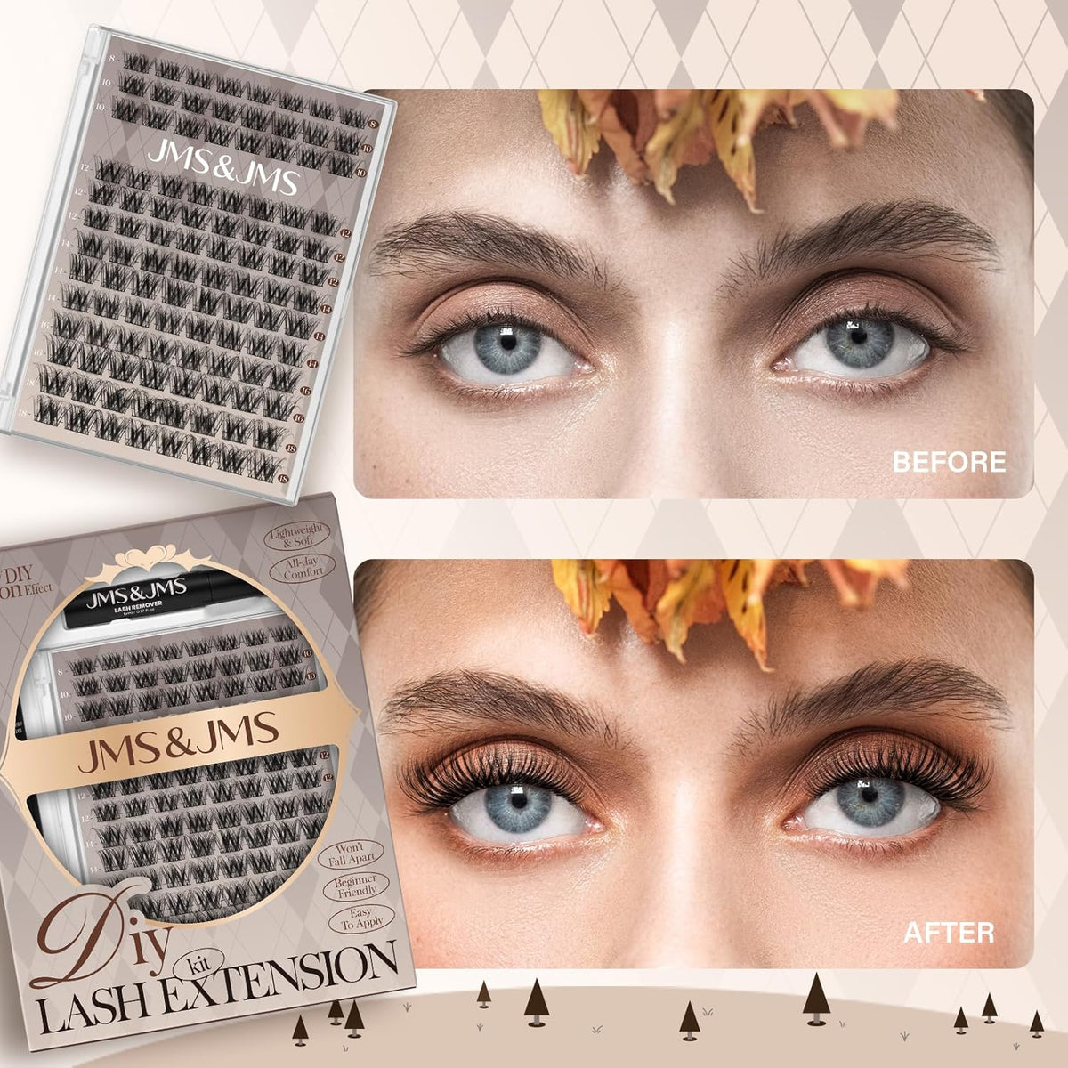 JMS&JMS Lash Clusters Kit Lash Extension Kit with Lash Bond and Seal Eyelash Applictor Lash Remover Eyelash Brush Lash Extension Kit for Beginner (3D BABY SOFIA-8-18mix)