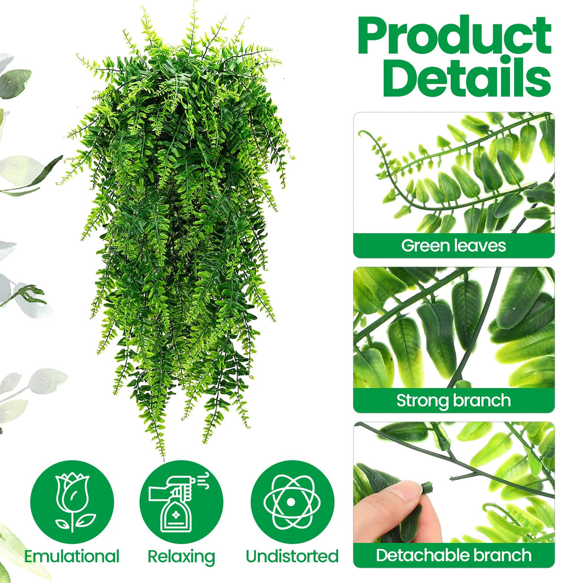 Geosar 12 Pcs Artificial Hanging Plants 32 Inch Hanging Boston Ferns Plastic Fake Plants for Wall Room Garden Wedding Garland Indoor Outdoor Decoration, No Basket