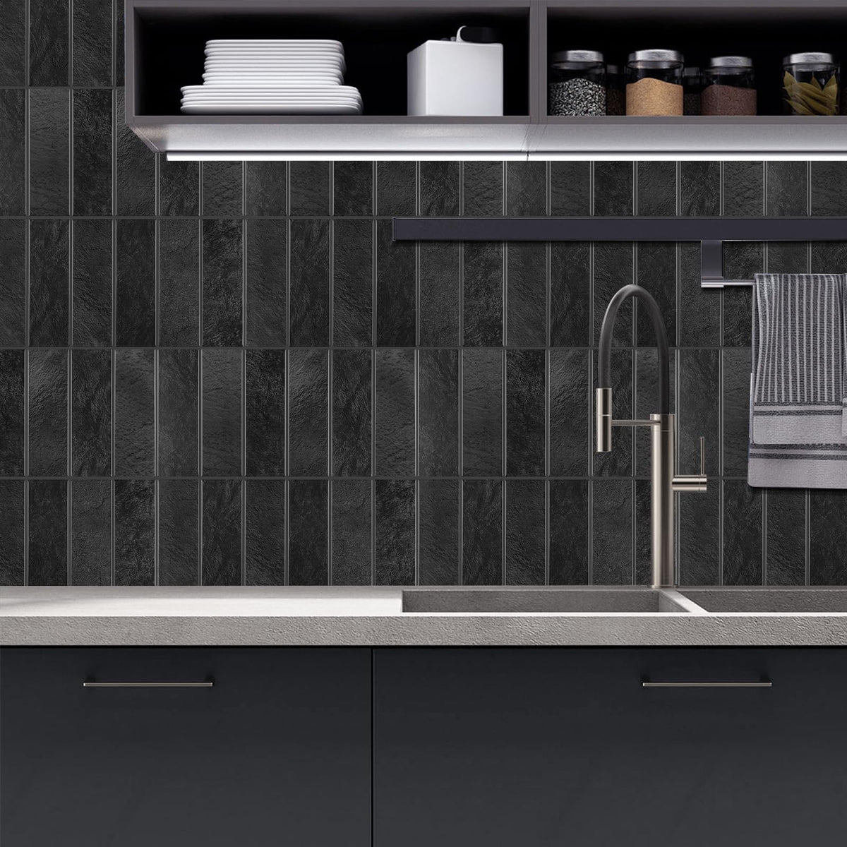 AdoDecor Peel and Stick Tile，New Upgrade Thicker Design Self Adhesive 12" x 12" Large Premium Peel and Stick Backsplash for Kitchen (Dark Grey).
