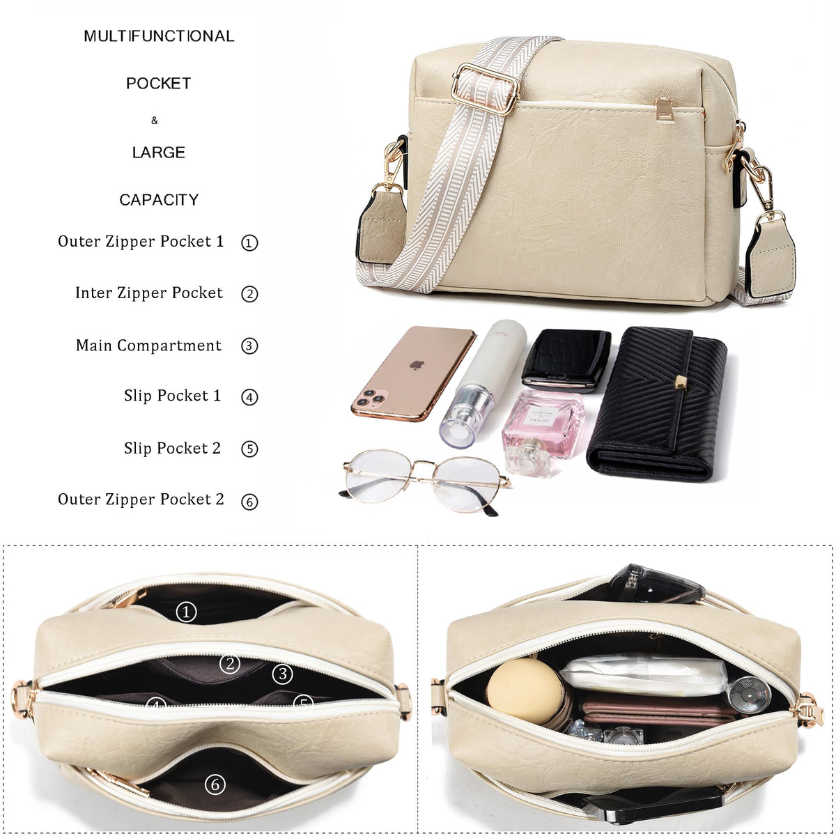 COCIFER Crossbody Bags for Women Purses Women's Shoulder Handbags Satchel Small Vegan Leather Cross Body Purse Wallet (N Beige)