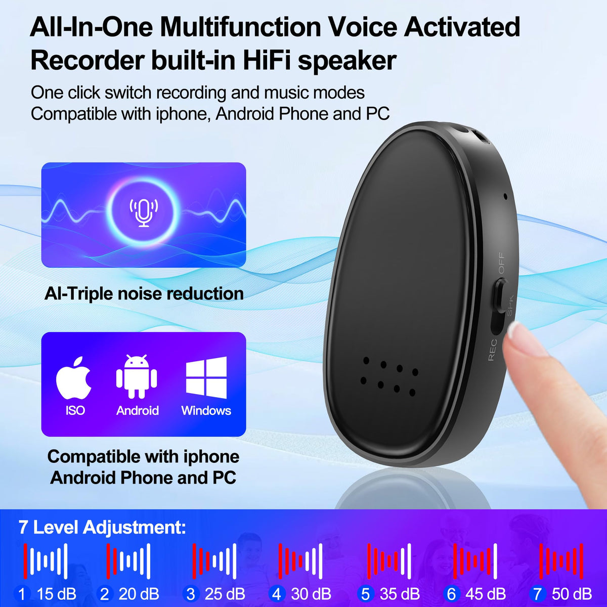 128GB (9680 Hours) Digital Voice Recorder with Triple Noise Reduction, MP3 Audio Recorder with Outside Speaker, 3072kbps HD Portable Recording Device for Work, Lectures, Black