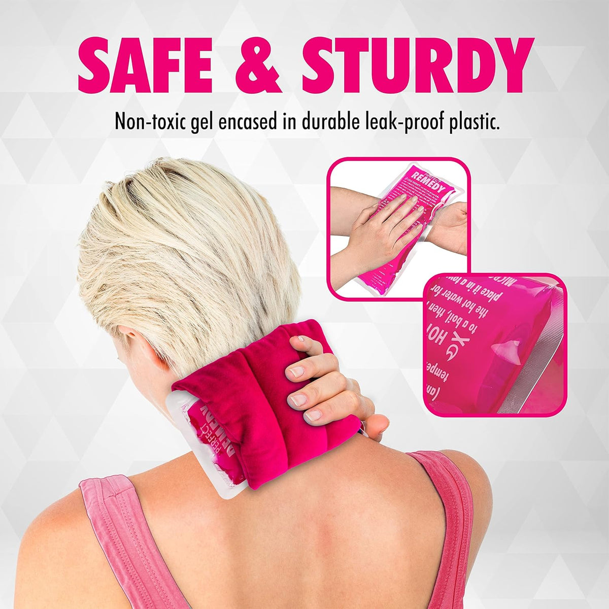 Perfect Remedy 2-Pack Gel Ice Packs for Injuries, Soft and Flexible Hot & Cold Compress, Soothing Ice Pack Aid for Sprains Strains & Soreness conditions, Alternative to Hot Water Bottles (Pink, Large)