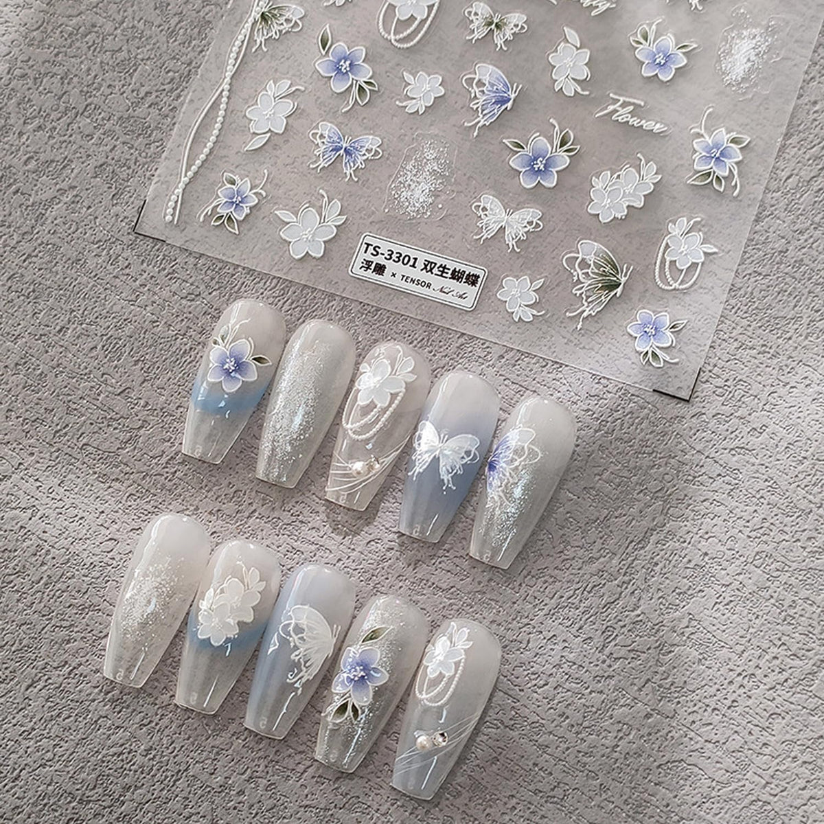 Flower Nail Stickers 5D Embossed Nail Art Stickers Decals Self-Adhesive Butterfly Floral Nail Supplies Spring Nail Art Design Decoration Accessories(1, Flower Butterfly)