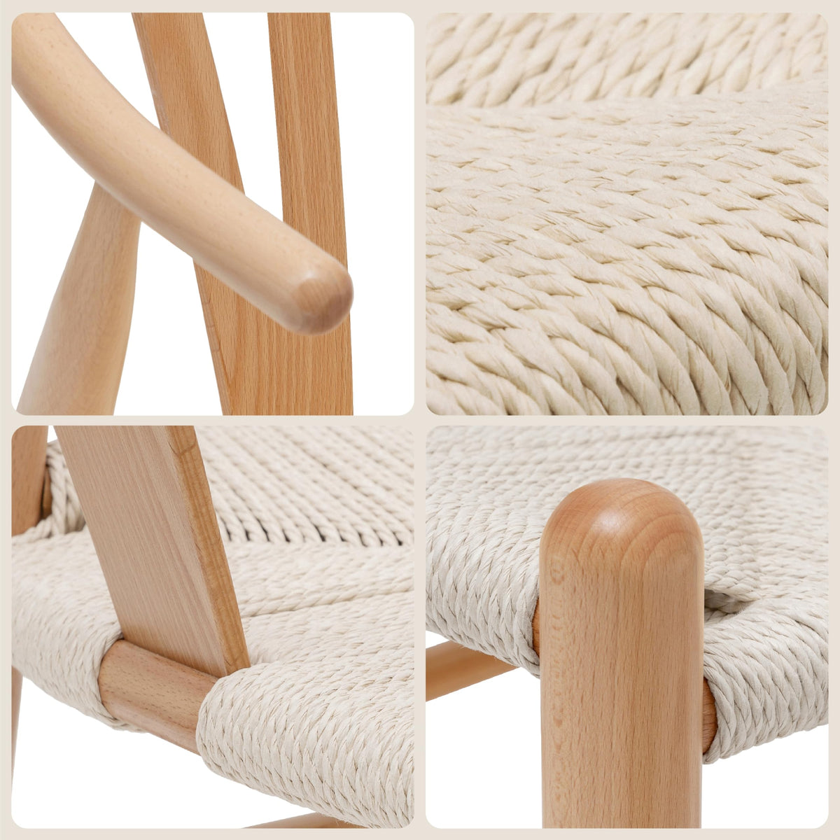 Poly and Bark Weave Modern Wooden Mid-Century Dining Chair, Hemp Seat, Natural (Set of 2)