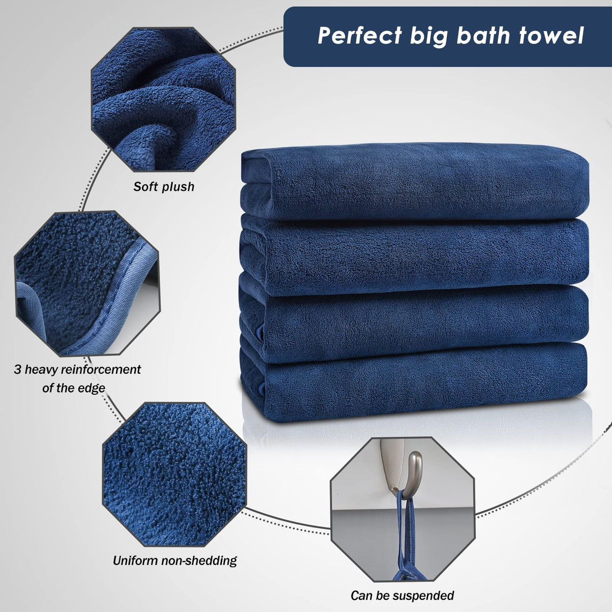 GraceAier Ultra Soft Bath Towels 4 Pack (28" x 56") - Quick Drying - - Microfiber Coral Velvet Highly Absorbent Towel for Bath Fitness, Bathroom, Sports, Yoga, Travel
