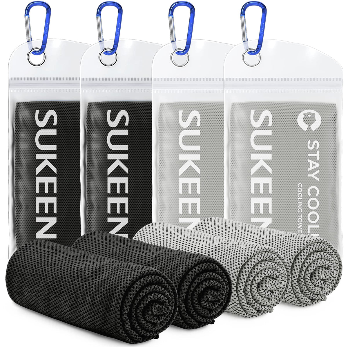 [4 Pack] Cooling Towel (40"x12"),Ice Towel,Soft Breathable Chilly Towel,Microfiber Towel for Yoga,Sport,Running,Gym,Workout,Camping,Fitness,Workout & More Activities (Grey/Green/Pink/Lake Blue)