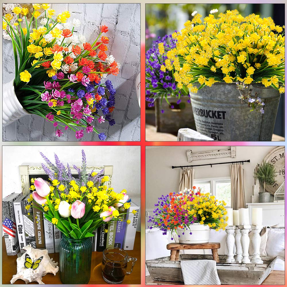 Grunyia Artificial Flowers, 20 Bundles Outdoor Fake Flowers for Decoration UV Resistant Faux Plastic Plants Garden Porch Window Box Décor (Orange)