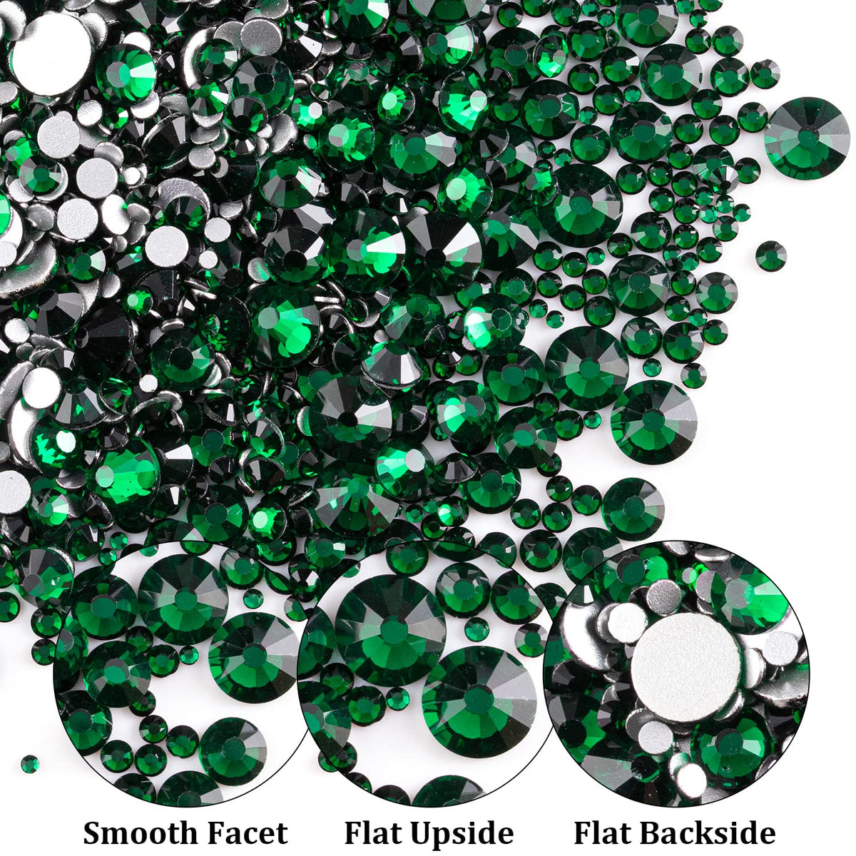Two Packs of Flatback Rhinestones 4520 Pcs Colorful Nail Art Rhinestones Flatback Crystal Colorful+Dark Green Rhinestone with Picker Pencil and Tweezer for Nail Art and Decoration