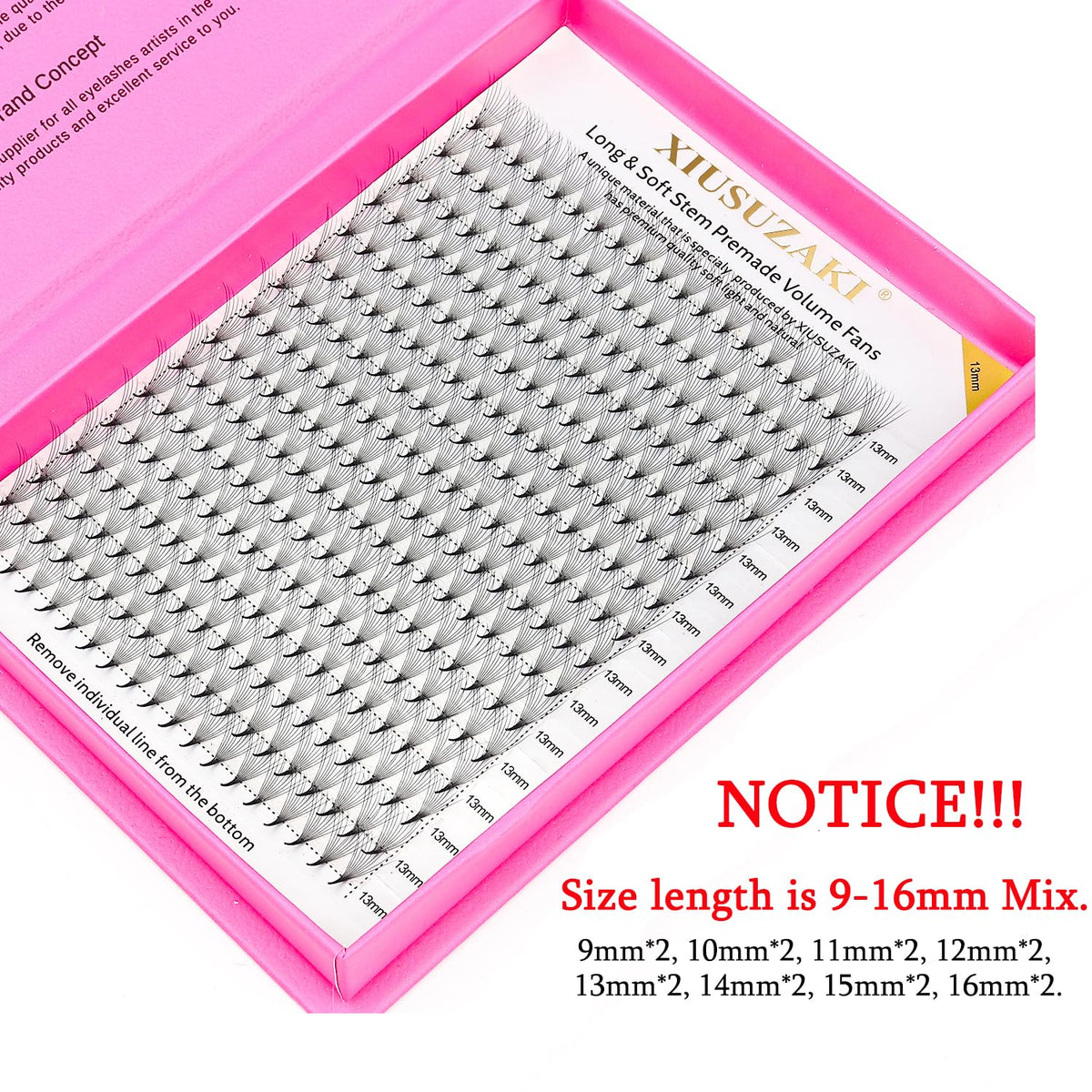 Premade Fans Eyelash Extensions 16D Volume Lash Extensions 0.05 Thickness Eyelash Extension C Curl Premade Lash Fans Mix 9-16mm Fluffy Soft Handmade Lash Fan(16D-0.05-C,9-16mm)