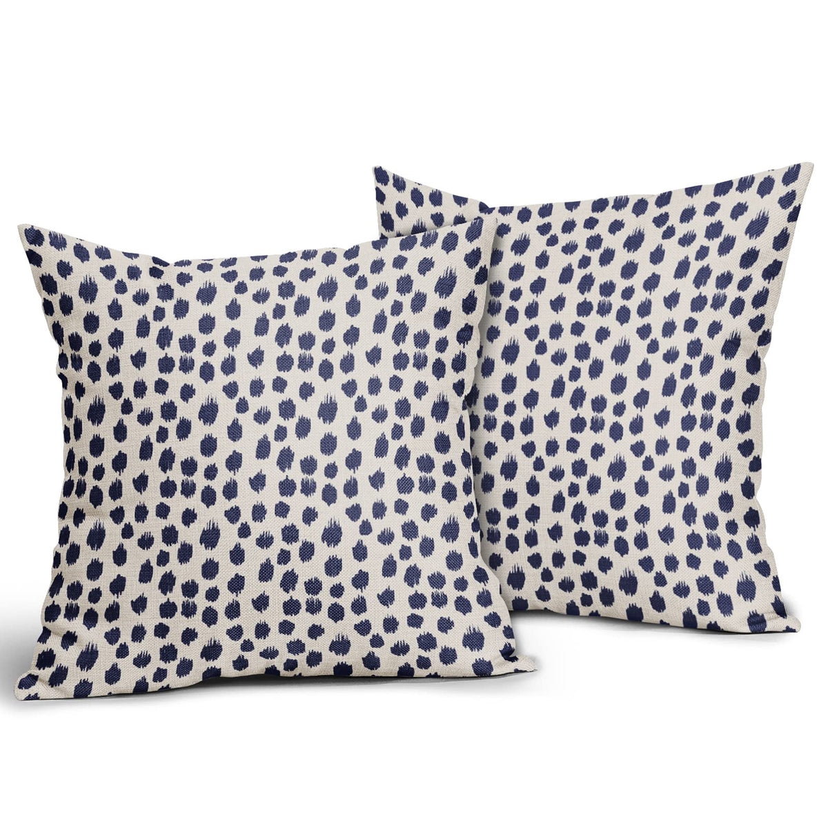 Navy Blue Cream Pillow Covers 18x18 Set of 2 Polka Dot Throw Pillows Outdoor Boho Design Brush Strokes Decorative Pillowcase Square Cushion Cover Linen Pillow Case for Home Sofa Couch Bed