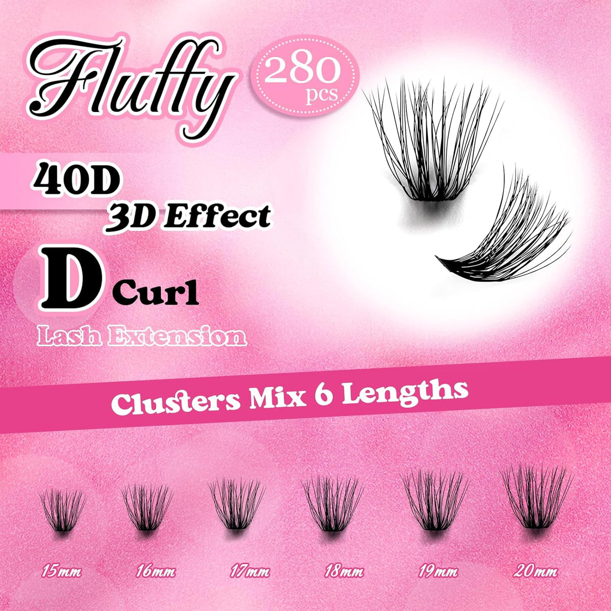 Lash Clusters 240pcs 40D 15-20mm Cluster Lashes Mixed Tray 3D Effect Volume Individual Lashes Cluster Eyelash Extensions Fluffy Soft D Curl DIY Lash Extension Kit at Home (40D-0.07-D,15-20mm)