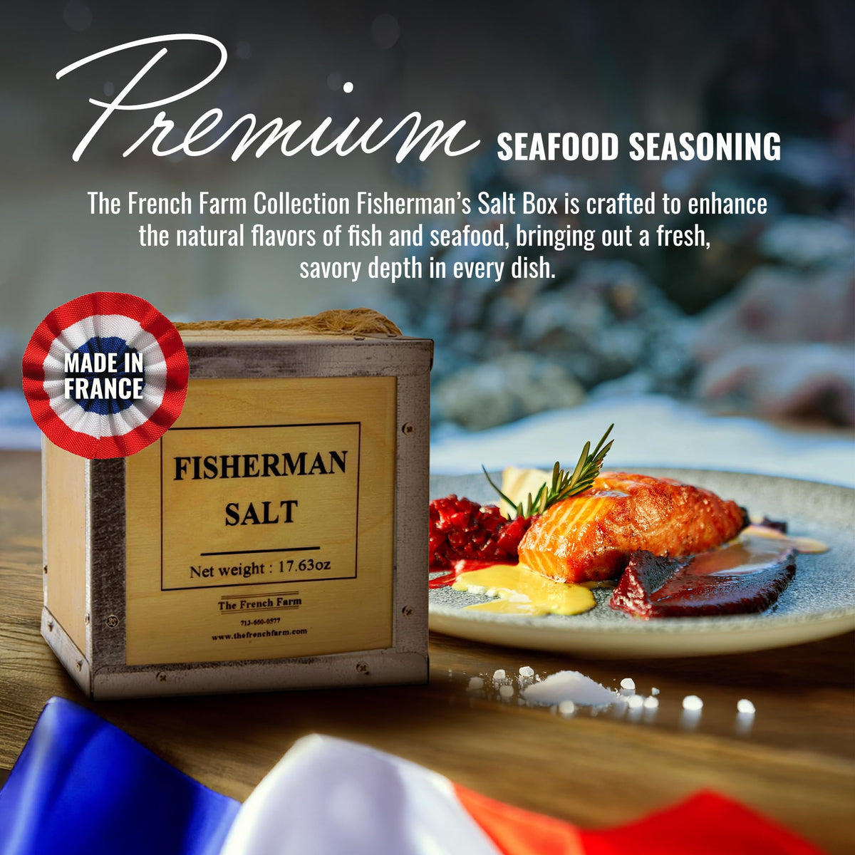 The French Farm Fisherman’s Salt Box – 17.64oz Gourmet Sea Salt for Seafood & Fish – Premium French Seasoning for Grilling, Roasting & Cooking – All-Natural, Handcrafted Flavor Enhancer