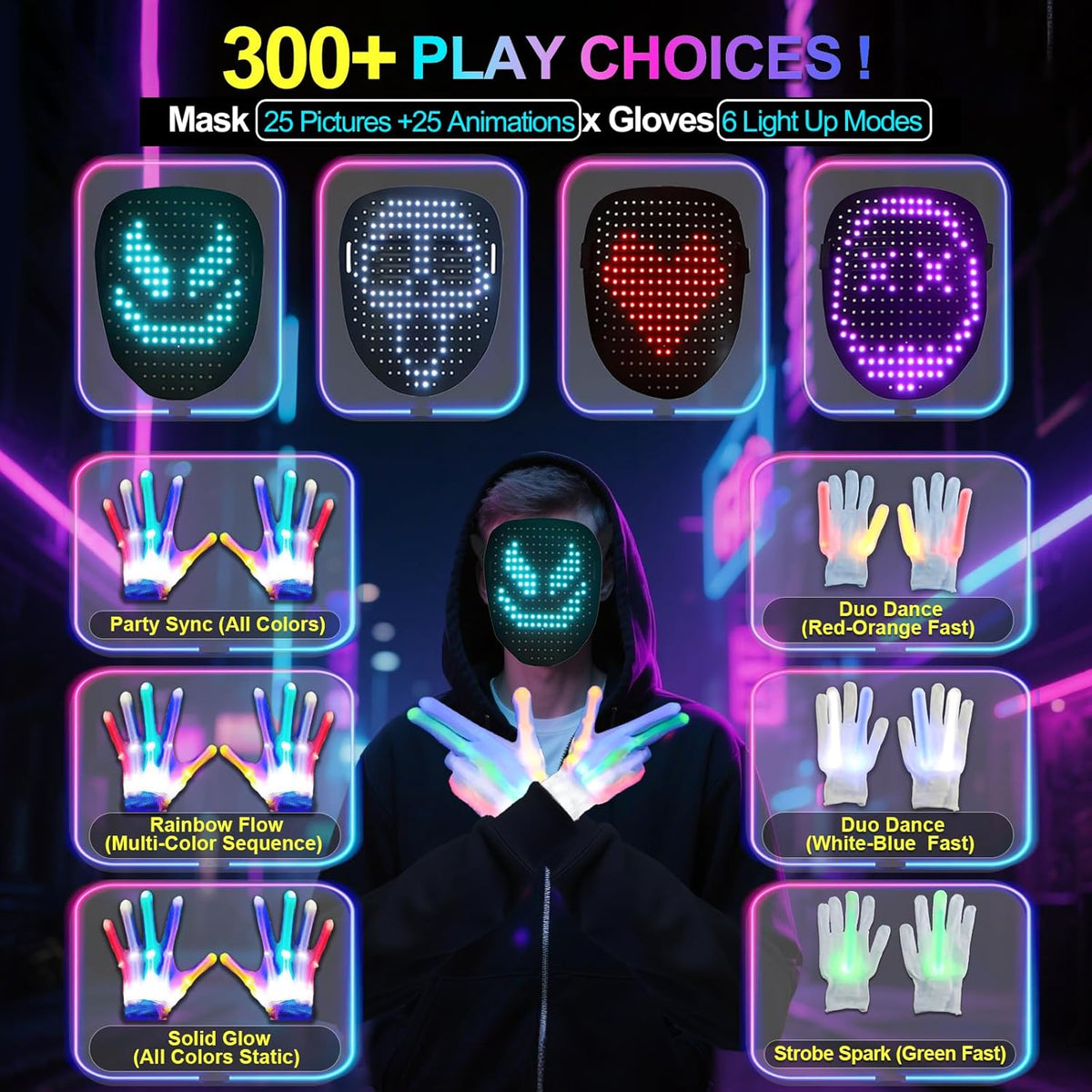 Led-Mask Gloves Halloween-Costumes For Kids Men Adult 2025, Light Up Gesture Cosplay Birthday Gifts For Boys 8+