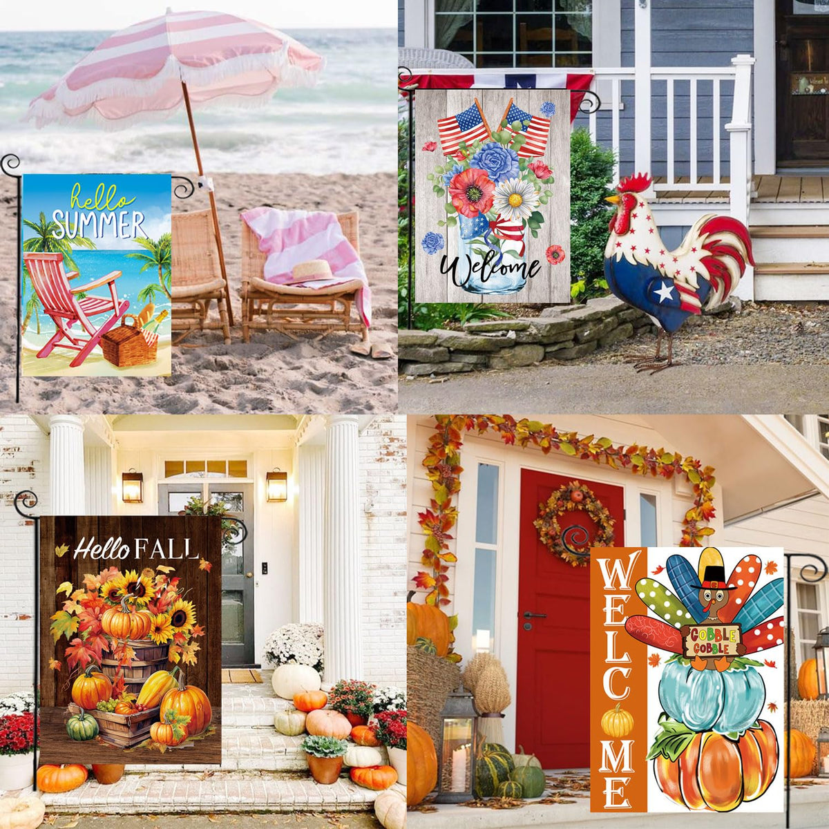 Seasonal Garden Flags Set of 12-Double Sided 12 x 18 Inch Outside Yard Flags, Small Flags for Outside, Holiday Garden Flags for All Seasons, Fall Winter Halloween Christmas Outdoor Flags