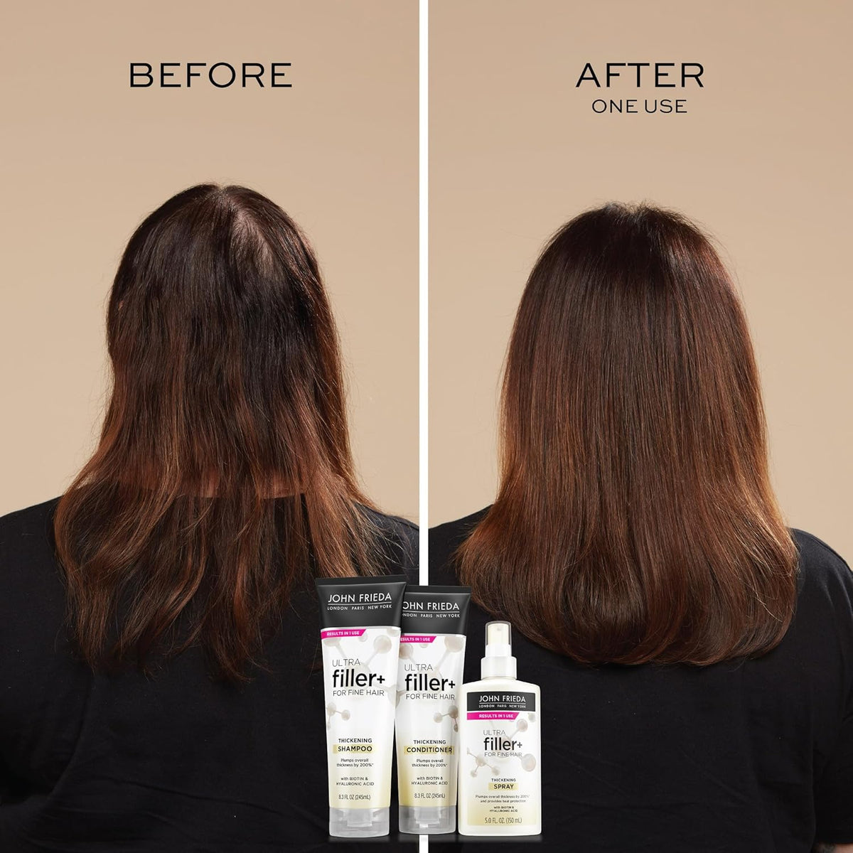 John Frieda ULTRAfiller+ Thickening Shampoo, Strengthening Shampoo for Damaged or Thin Hair, Infused with Biotin and Hyaluronic Acid to Strengthen Hair for Thicker Fuller Results, 8.3 Oz