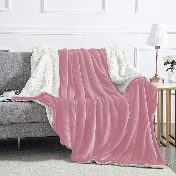 IR Imperial Rooms Baby Pink Sherpa Fleece Throw Blanket Twin Size for Bed - Wholesale Bulk Pack of 12 Sherpa Blankets - Soft Fluffy Throw Blankets for Hotels, Guest Bedroom, 60x80 Inches