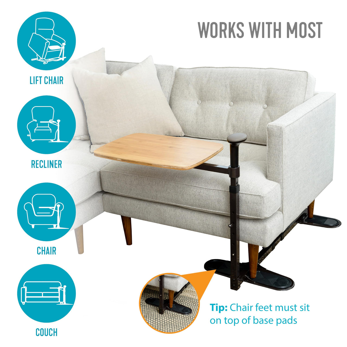 Stander Omni Tray Table, Adjustable Recliner Swivel TV Tray with Standing Handle for Adults, Seniors, and Elderly, Bamboo Laptop Desk for Chairs and Couches, Mobility Aid Sit and Stand Lift Assist