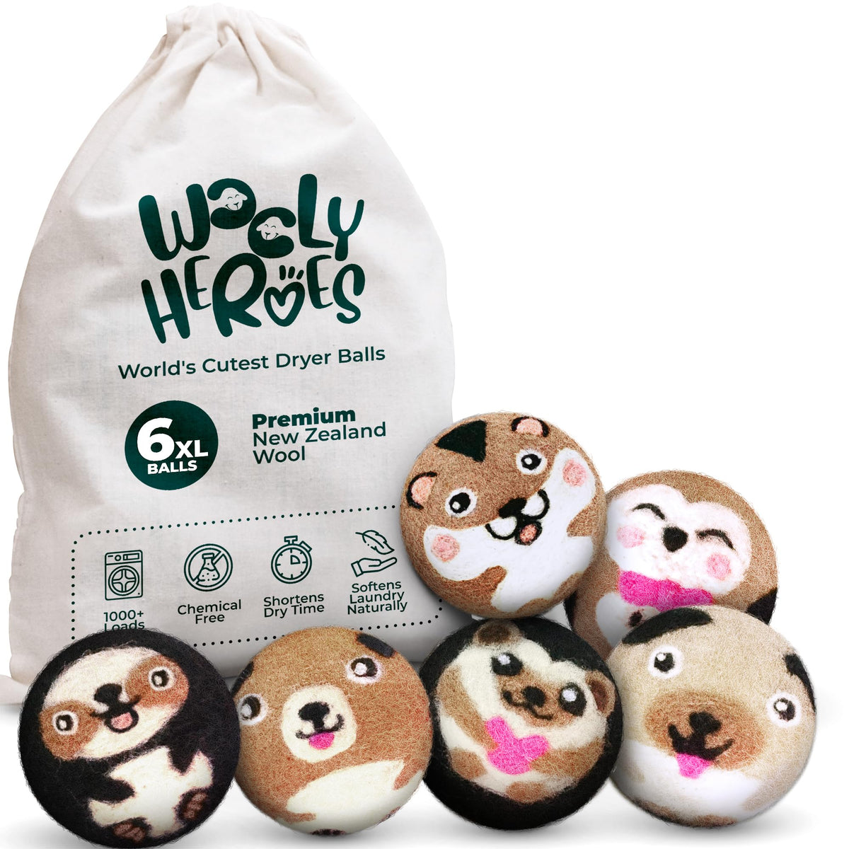 No More Dryer Sheets! Reusable Wool Dryer Balls XL 6-Pack - Reduces Static, Cuts Dry Time, & Softens Naturally