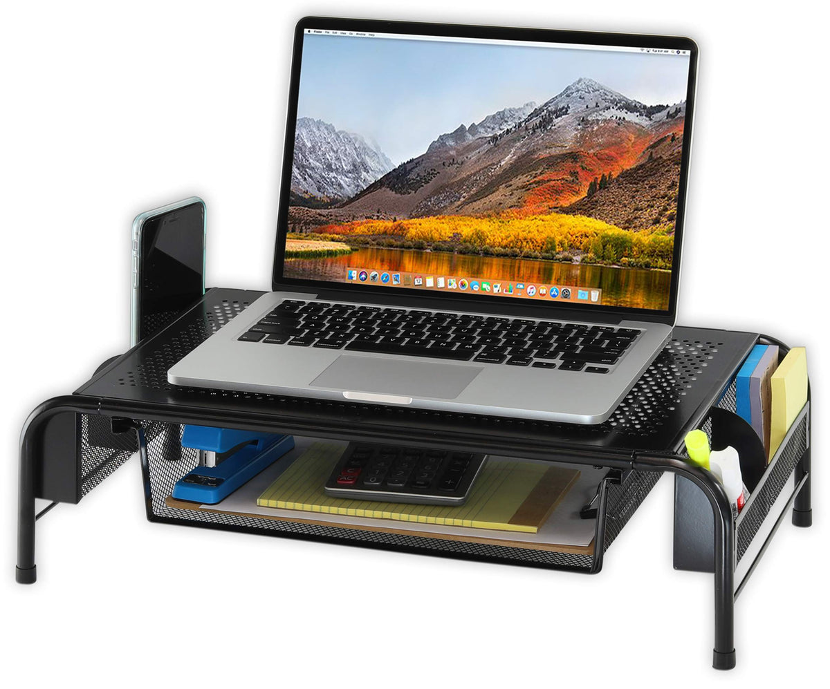 Simple Houseware Metal Desk Monitor Stand Riser with Organizer Drawer, Black
