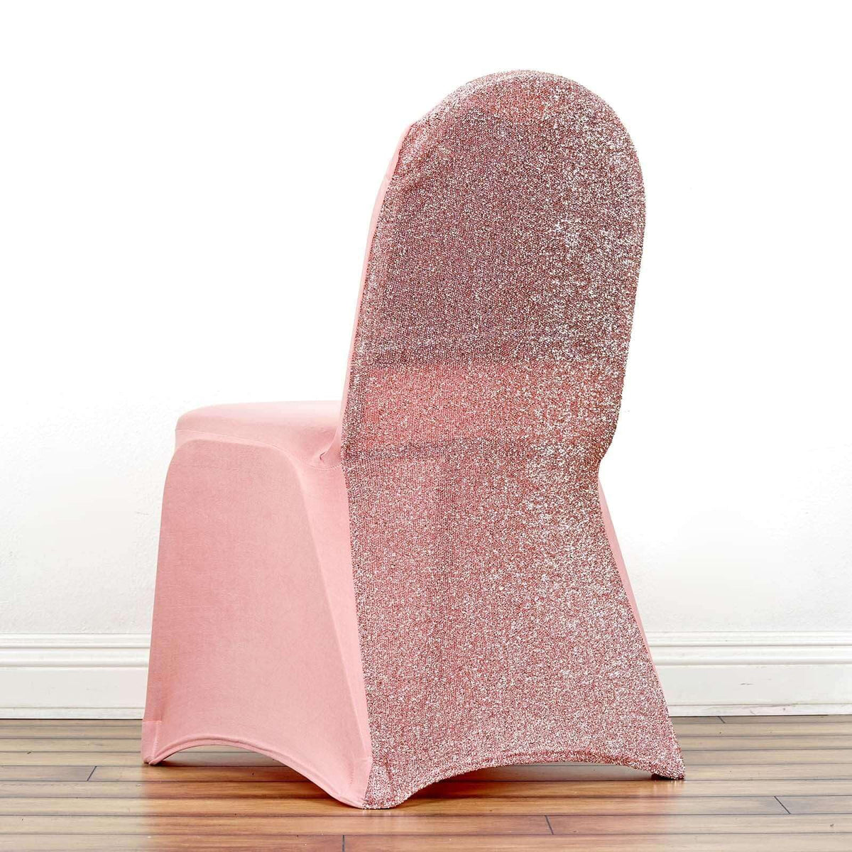 Efavormart 1 Set Rose Gold Spandex Stretch Banquet Chair Covers for Party Dining Chairs W/Metallic Glittering Back W/Foot Pockets Washable Slip Covers Wedding Chair Covers