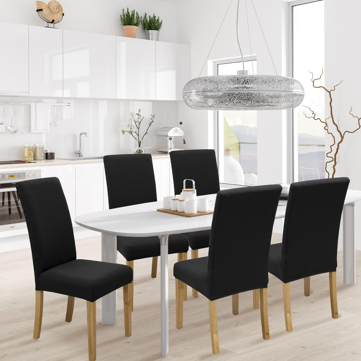 BIETYONE Dining Chair Cover,Dining Room Chair Covers Set of 6,Stretch Kitchen Chair Cover,Washable Dining Chair Cover,Parsons Chair Slipcovers Protective,for Home,Restaurant,Banquet(Black)