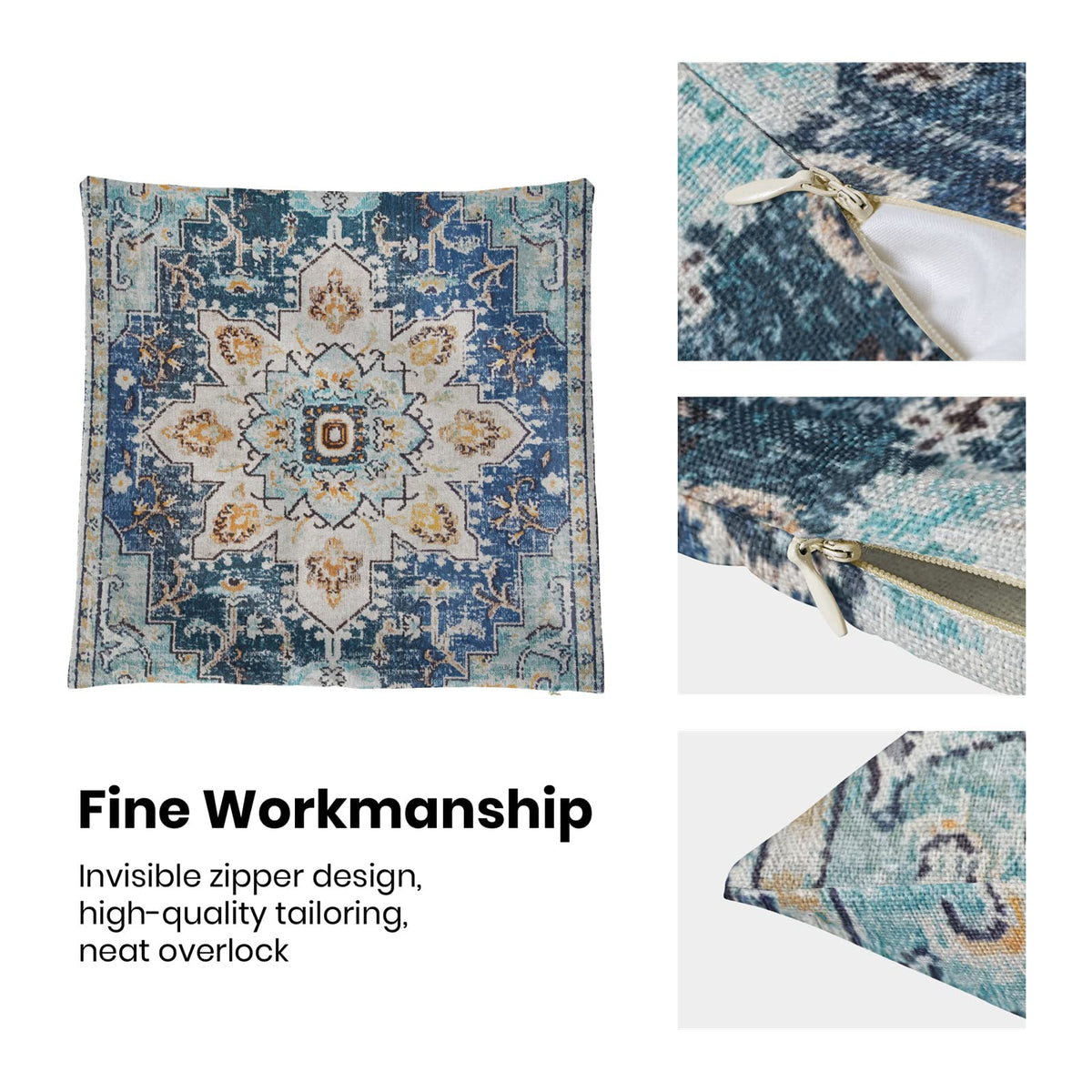 BETGINY Boho Pillow Covers 18x18, Blue and Teal Ethnic Design Outdoor Decorative Throw Pillows for Couch, Carpet Pattern Decor Cushion Cover 2 Pcs Farmhouse Linen Pillowcase for Bed Car Safa