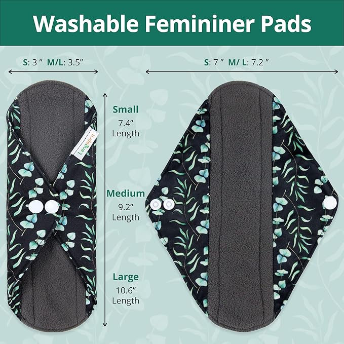 Langsprit Absorbent Reusable Menstrual Sanitary Pads/Washable Cloth Menstrual Period Pads,Reusable Panty Liners(Winter,L)