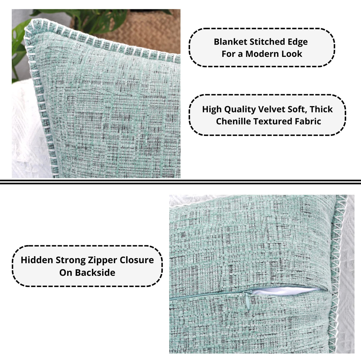 18x18 Pillow Covers for Couch Pillows Mint Green Set of 2, Decorative Soft Textured Cozy Chenille Cushions Covers, Modern Deco Covers for Sofa Pillows, Decor Pillow Covers Square Pillowcase