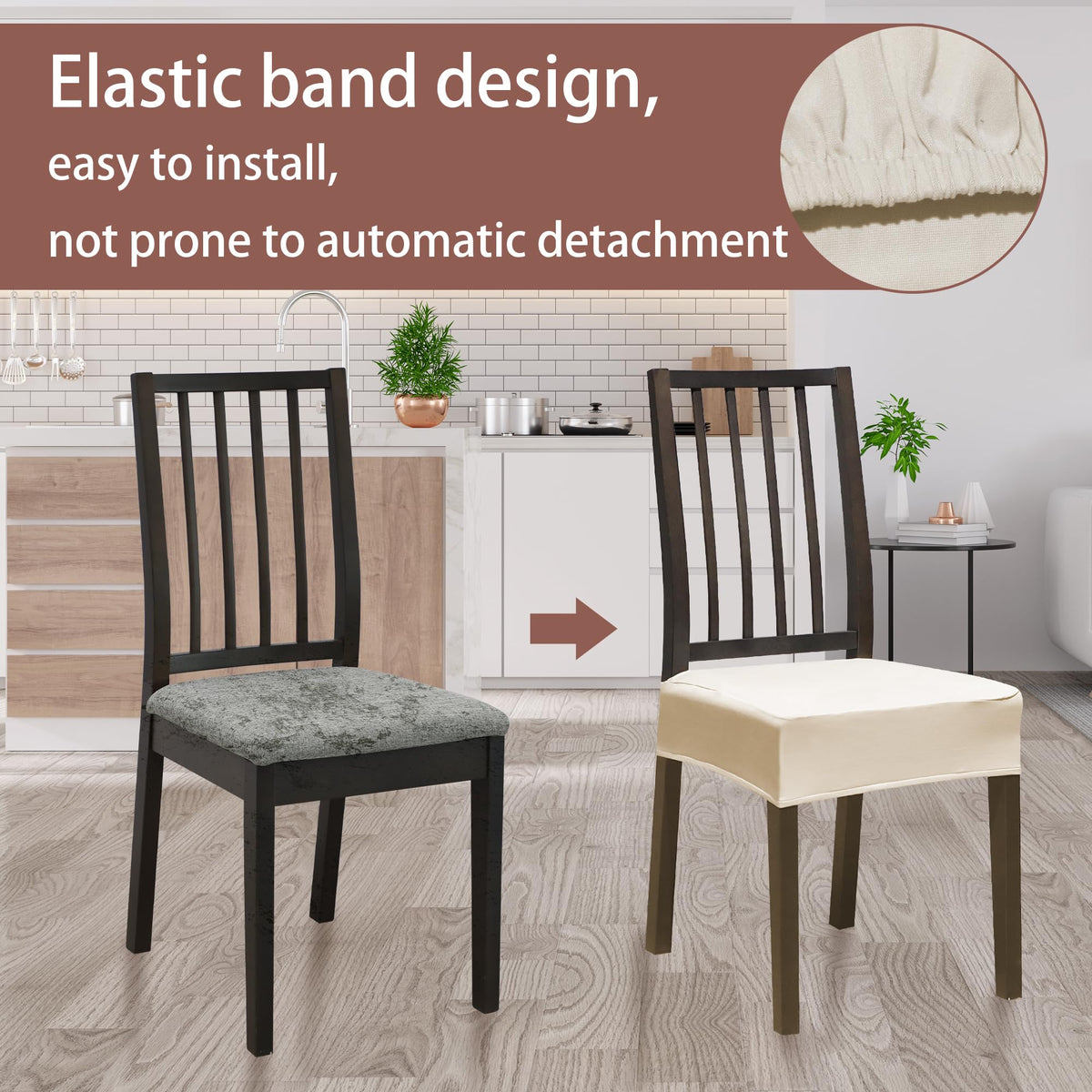 DREAHOTEXTIL Dining Chair Covers,Seat Covers for Dining Room Chairs Set of 4,Stretch Kitchen Chair Covers,Removable Washble Dining Room Chair Seat Cover,Chair Slipcovers Protector (Beige,with Zipper)