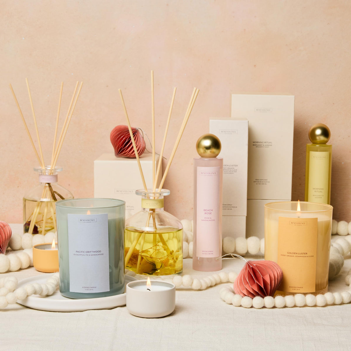 Benevolence LA Reed Diffuser, Rose & Sandalwood Scent Diffusers for Home with Oil Diffuser Sticks | Sun-Kissed Collection