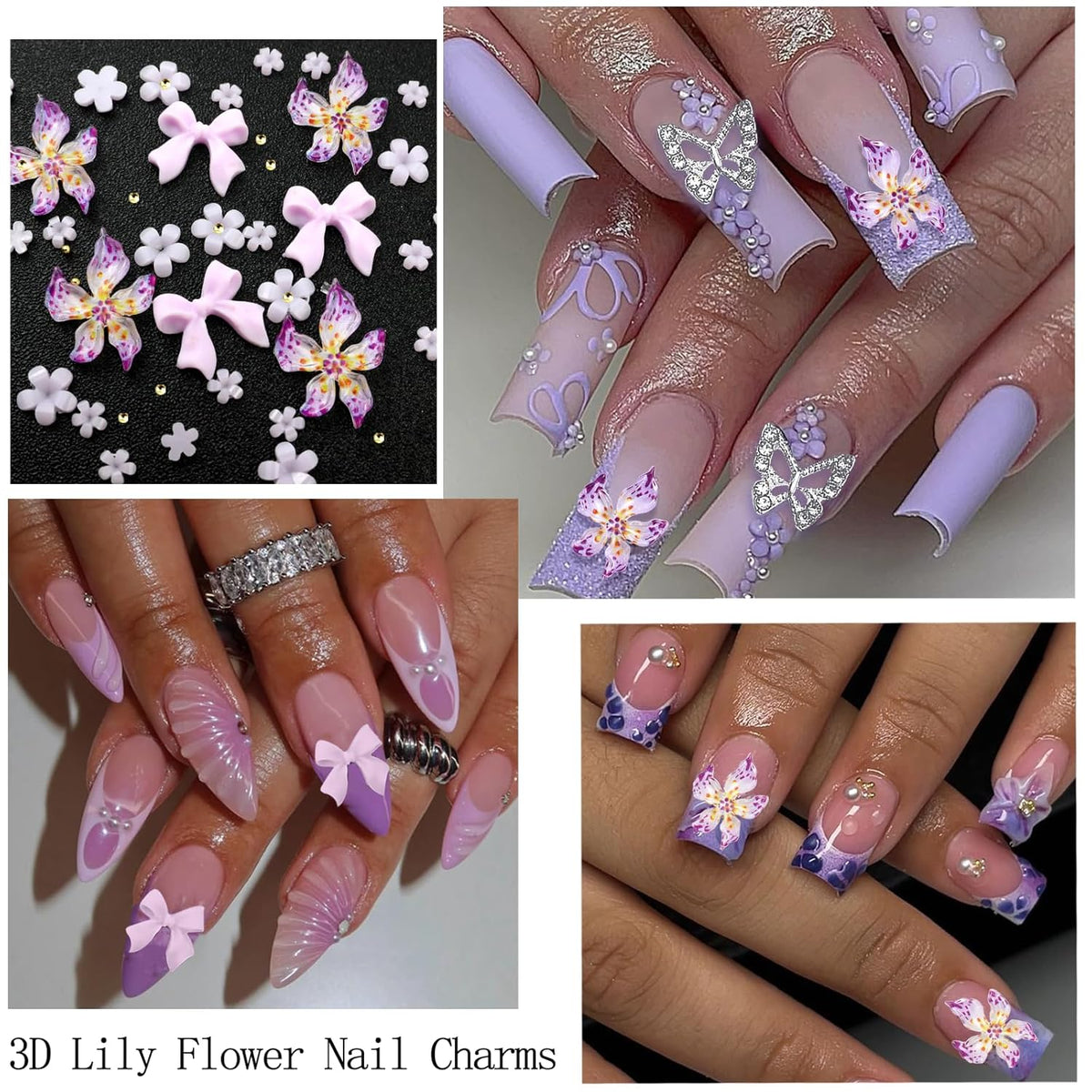 4 Boxes Purple Nail Gems Bow Flower Nail Charms for Acrylics - Irregular Crystals, Nails Rhinestone & Accessories for Women Nails Art Design Nails Decor(Purple)