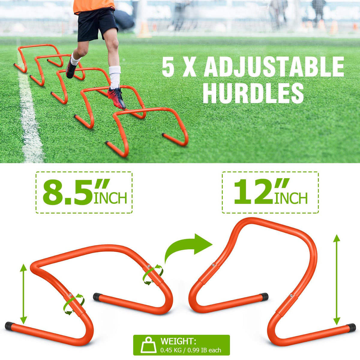Speed and Agility Training Equipment: 5 Adjustable Agility Hurdles. 20ft Agility Ladder, Soccer Training Equipment Set for Youth Adults