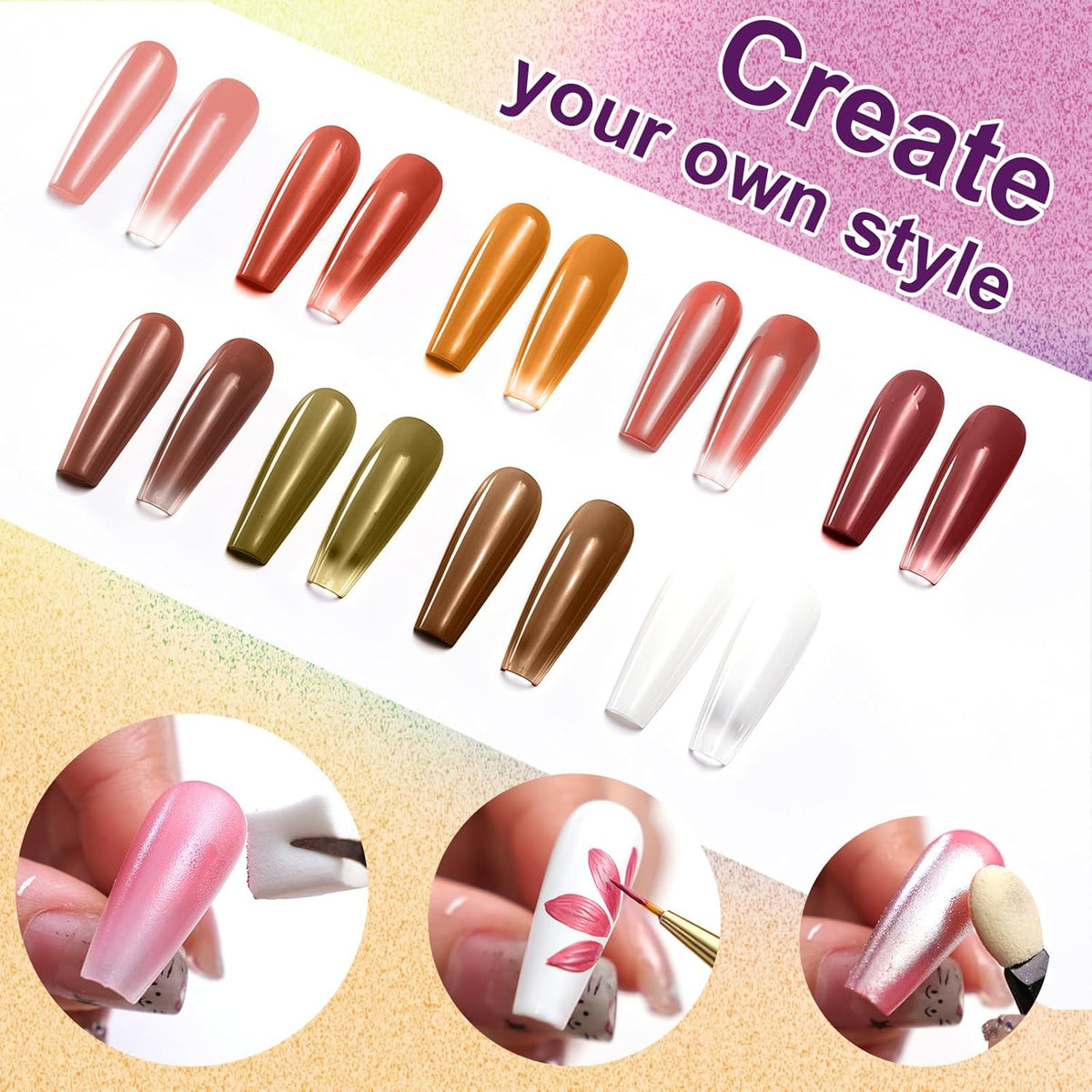 Gradient Painting Gel, 9 Colors Ombre Gel Nail Polish Dark Beown Green for Pigment Pat Aura Nails, French Manicure DIY Nail Art Long Lasting Soak od UV Home Salon Palette Ancient City