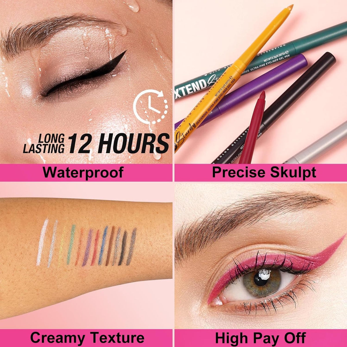 Silver Cream Eyeliner Pencil Waterproof Retractable Silver Gel Eyeliner Smudge-proof Hypoallergenic (02#)