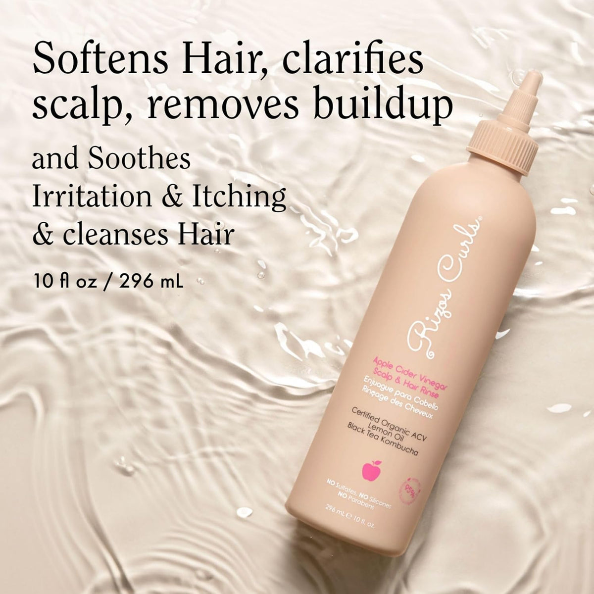 Rizos Curls Travel Apple Cider Vinegar Scalp & Hair Rinse, Clarifies to Remove Product Buildup, Balance Oils, Revive Hair & Scalp, Enhances Softness & Shine, 2.5 oz