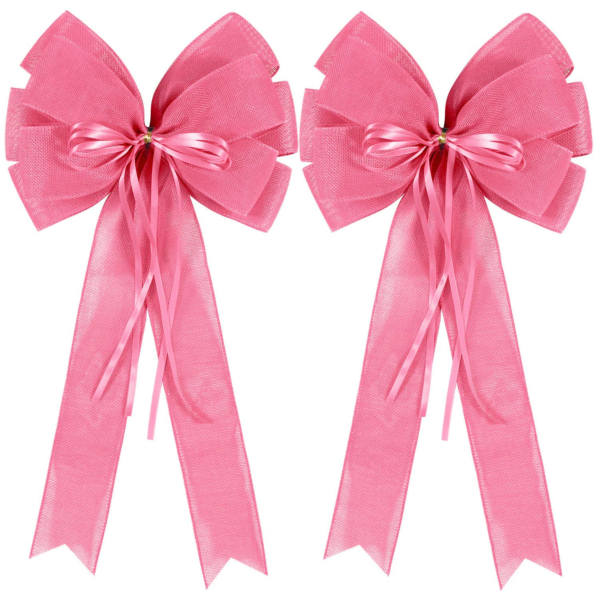 2 Pcs Large Pink Christmas Wreath Bows Decor,Xmas Tree Topper Bow Decorations with Pink Burlap and Glitter String for Christmas Holiday Home Front Door Outdoor