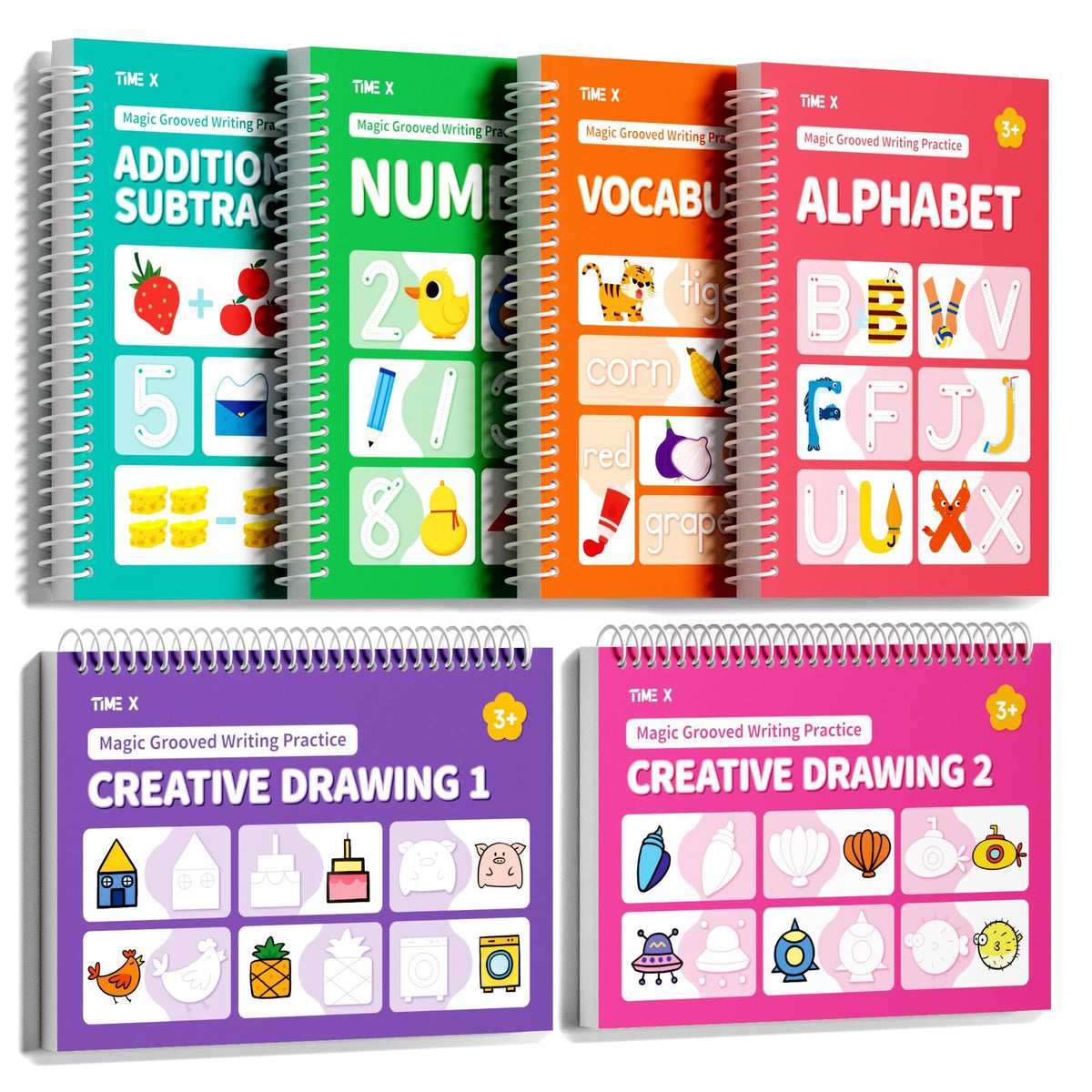 TIME X Magic Grooved Writing Practice Books, Reusable Handwriting Practice Books, Groove Workbooks, Handwriting Practice for Kids 3 +, Large Writing Practice Books (Practice 6-Books)